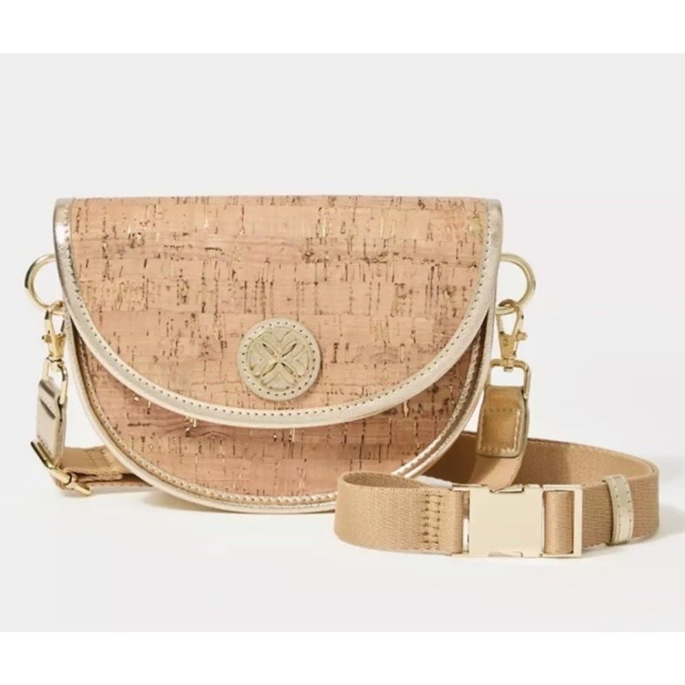 Lilly Pulitzer Camille Cork Belt Bag Purse Crossbody Natural Gold NEW